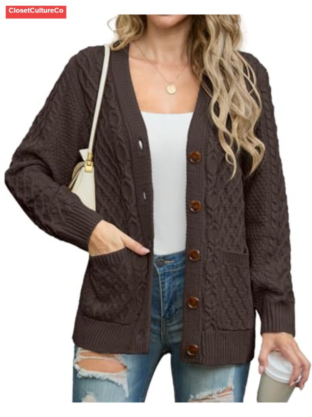Cable Chunky Knit Cardigan Sweater with Pockets